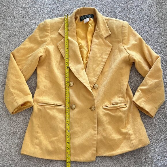 90s Vintage Stephanie Andrews 100% Pure Wool Retro Yellow Double Breasted Peacoa - Picture 8 of 8